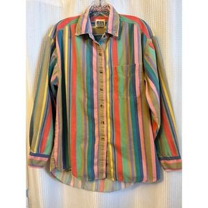 VTG 90s Nevada Blue Mens Pastel Striped Mens Long Sleeve Button Up Shirt Size M